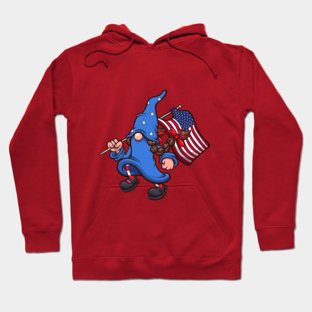 Female 4th Of July Gnome With American Flag Hoodie by TheMaskedTooner